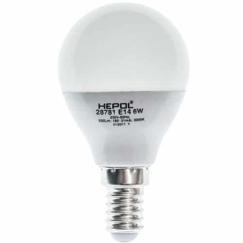 Bec LED HEPOL DIMABIL, forma sferic, E14, 7W, 25000 ore, lumina calda