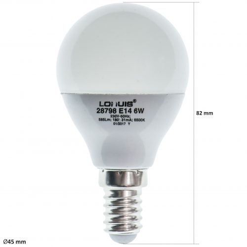 Bec LED LOHUIS DIMABIL, forma sferic, E14, 6W, 25000 ore, lumina rece