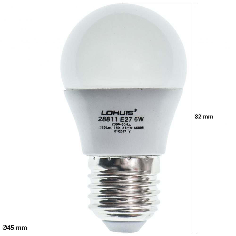 Bec LED LOHUIS DIMABIL, forma sferic, E27, 6W, 25000 ore, lumina rece