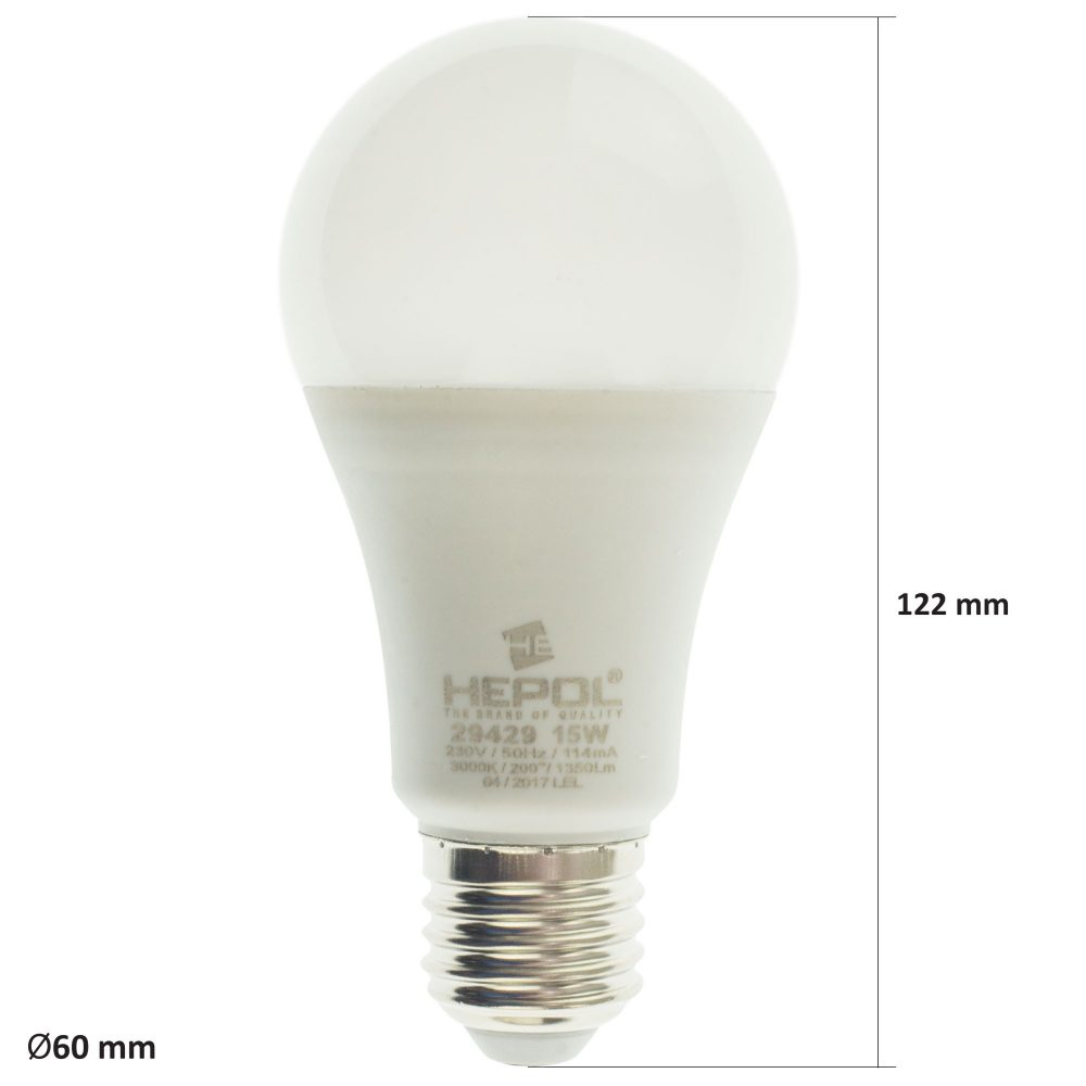 Bec LED HEPOL, forma A60, E27, 15W, 25000 ore, lumina calda