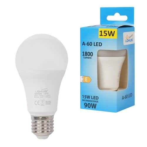Bec LED LOHUIS, forma A60, E27, 15W, 25000 ore, lumina rece