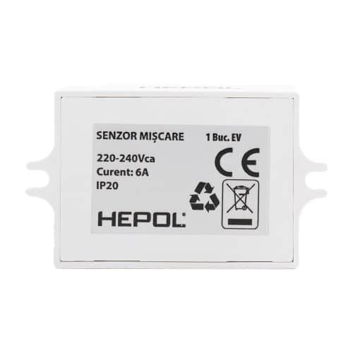 Senzor de miscare HEPOL,8m, 360 grade, IP20, alb