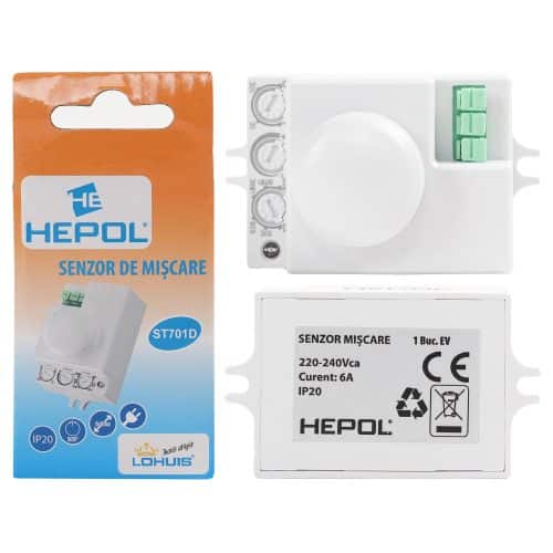 Senzor de miscare HEPOL,8m, 360 grade, IP20, alb