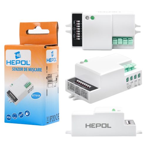 Senzor de miscare HEPOL, 5 – 15m, 180/360°, IP20, alb
