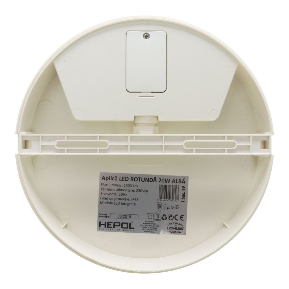 Aplica LED rotunda HEPOL, aparent/PT, 20W, lumina rece