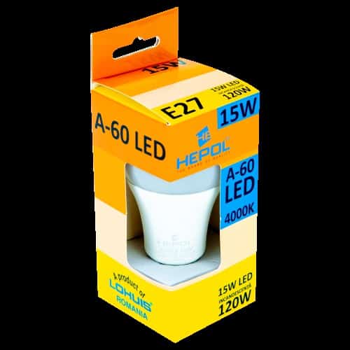 Bec LED LOHUIS, forma A60, E27, 15W, 25000 ore, 4000K