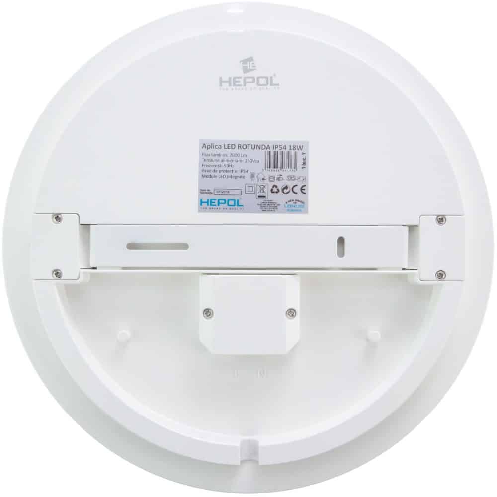 Aplica LED rotunda HEPOL, aparent/PT, 18W, IP54, lumina rece