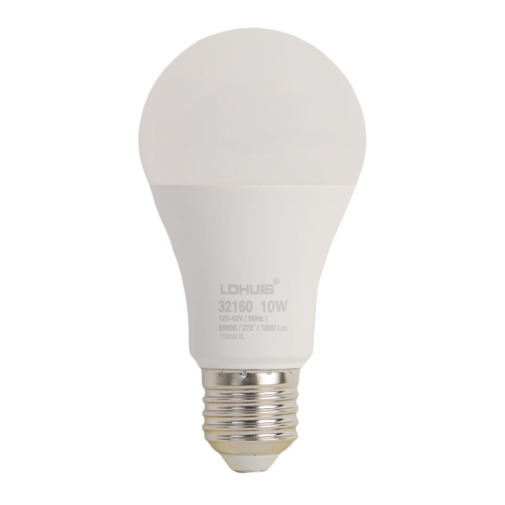 Bec LED LOHUIS, forma A60, AC/DC 12V-42V, E27, 10W, 25000 ore, 6500K