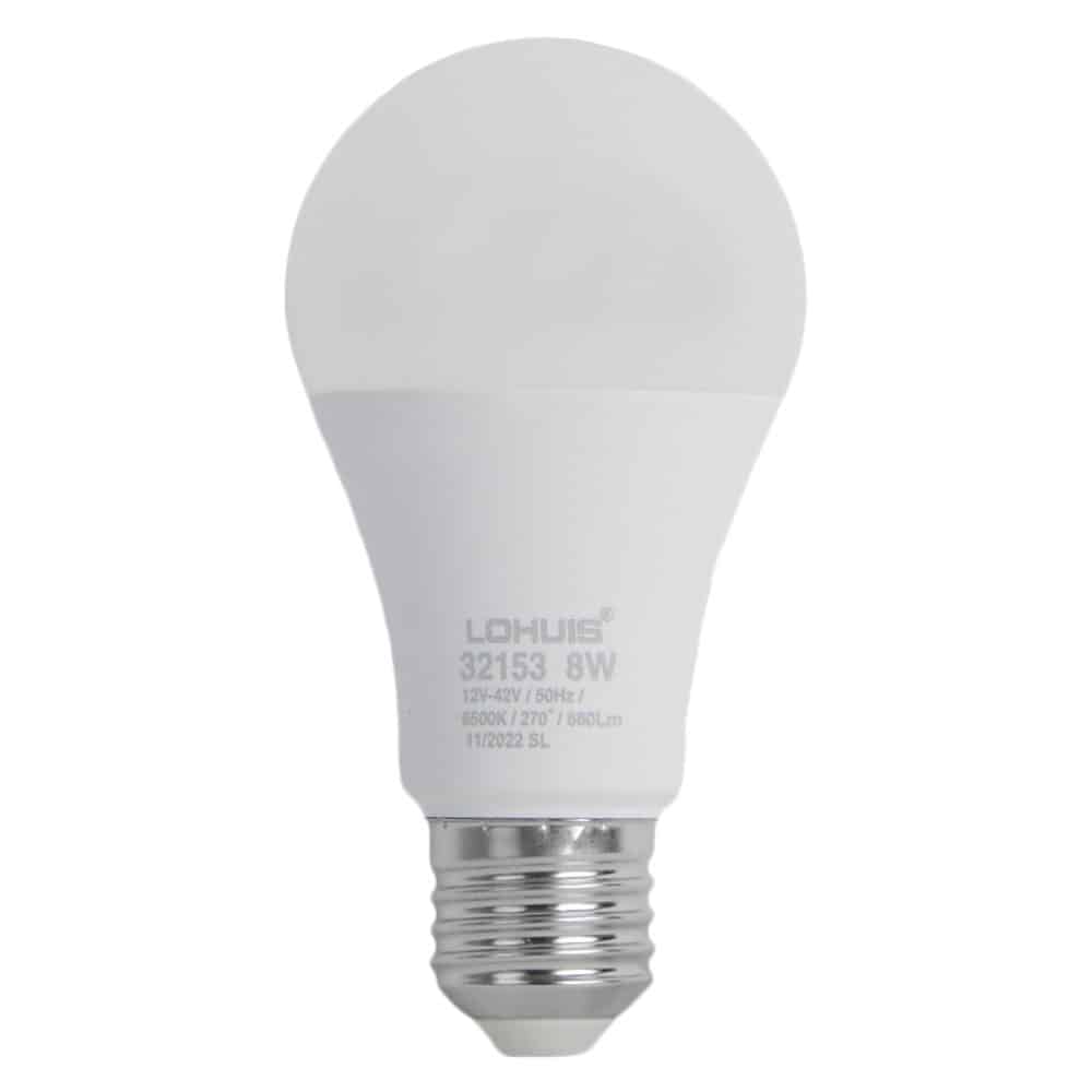 Bec LED LOHUIS, forma A60, AC/DC 12V-42V, E27, 8W, 25000 ore, 6500K