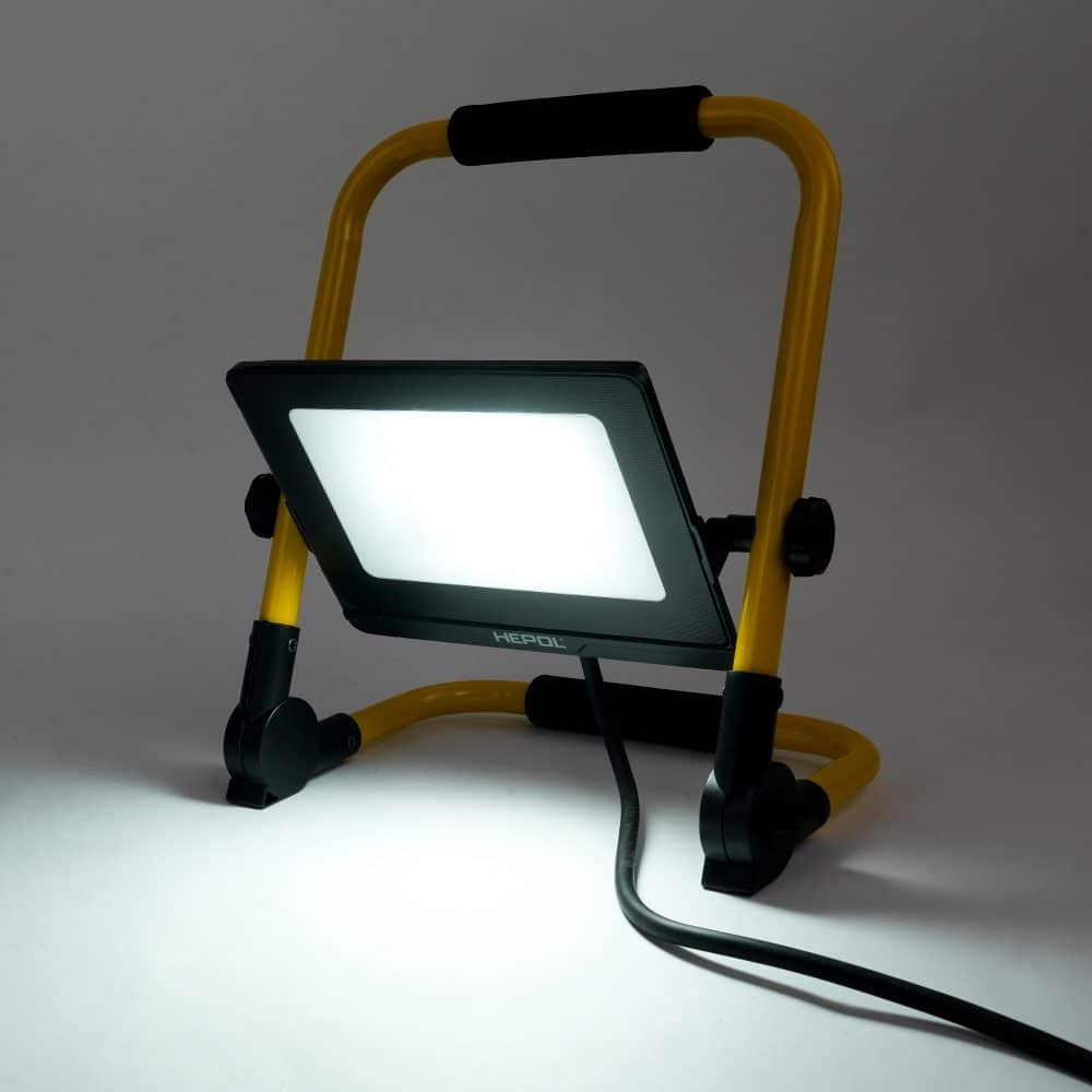Proiector LED HEPOL, cu stativ pliabil, IP65, 50W, galben/negru, lumina rece