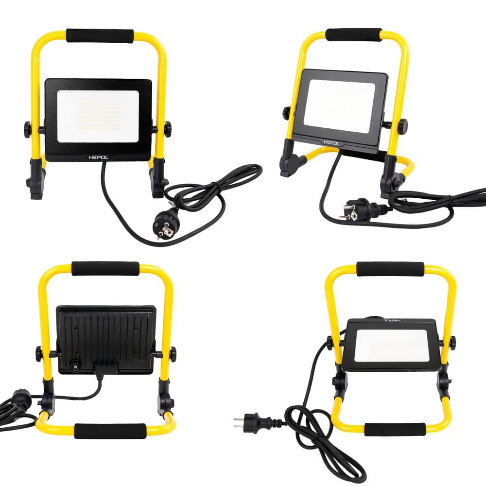 Proiector LED HEPOL, cu stativ pliabil, IP65, 50W, galben/negru, lumina rece