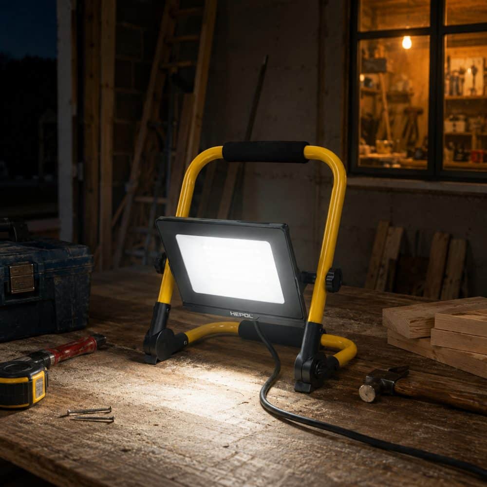 Proiector LED HEPOL, cu stativ pliabil, IP65, 50W, galben/negru, lumina rece
