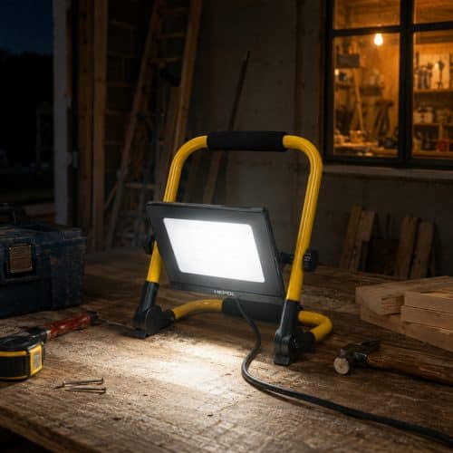 Proiector LED HEPOL, cu stativ pliabil, IP65, 50W, galben/negru, lumina rece