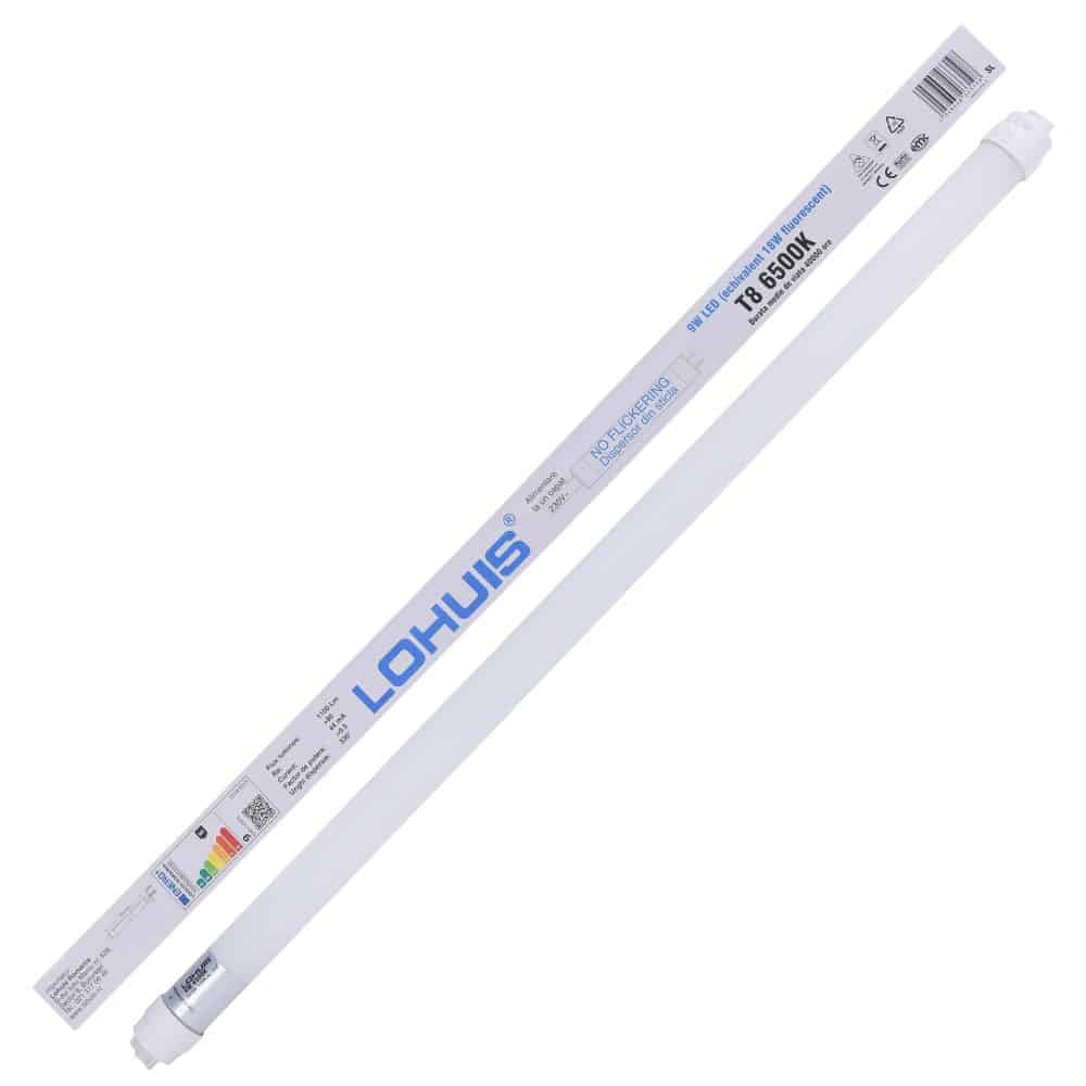 Tub LED LOHUIS T8, dispersor sticla, G13, 9W, 600mm, lumina rece