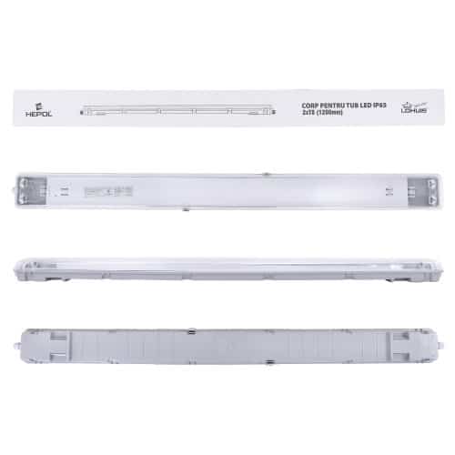 Corp iluminat HEPOL, pentru tub LED, IP65, G13, 2xT8, 1200mm, gri