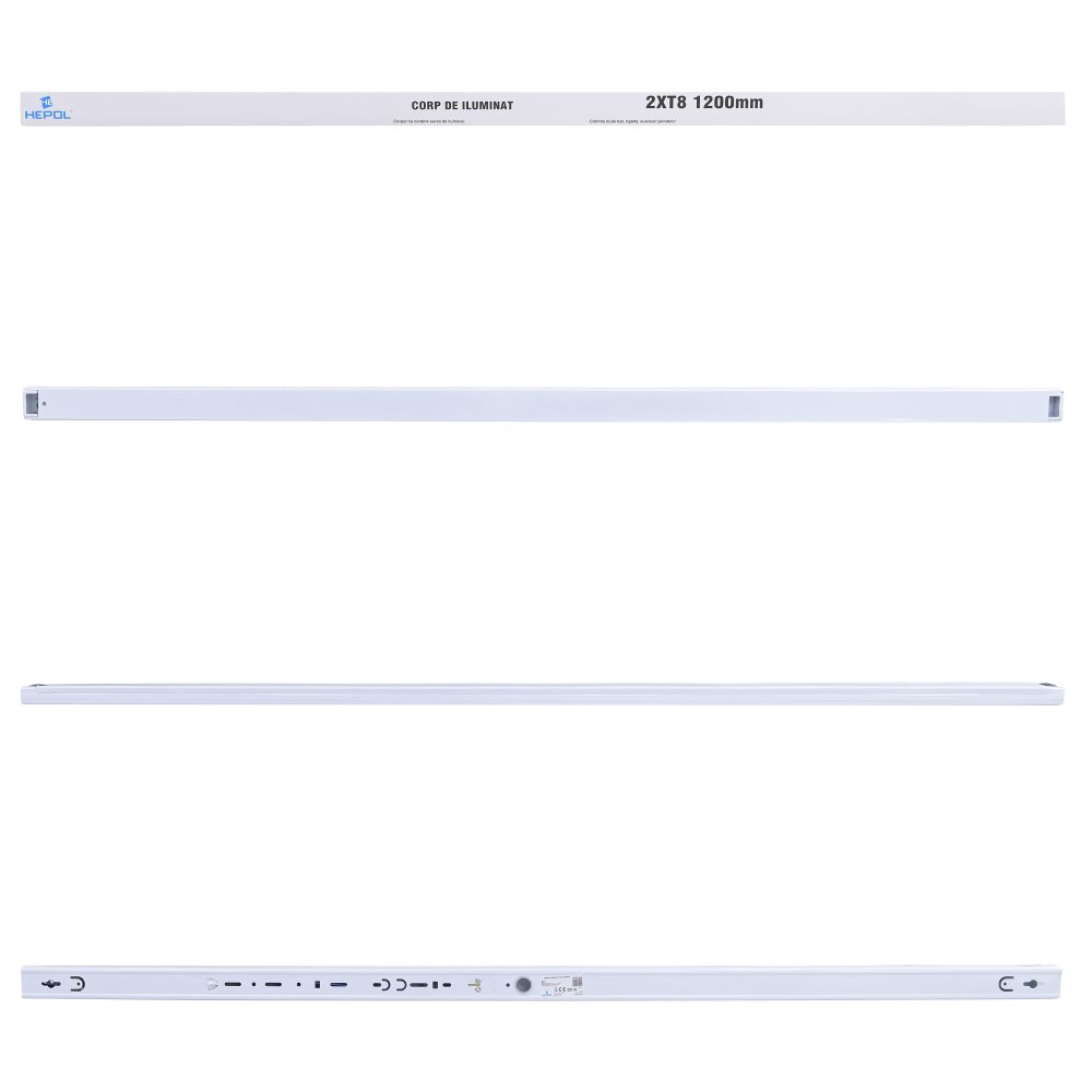 Corp iluminat HEPOL FLY 2xT8, pentru tub LED, IP20, G13, 2x1200mm, alb