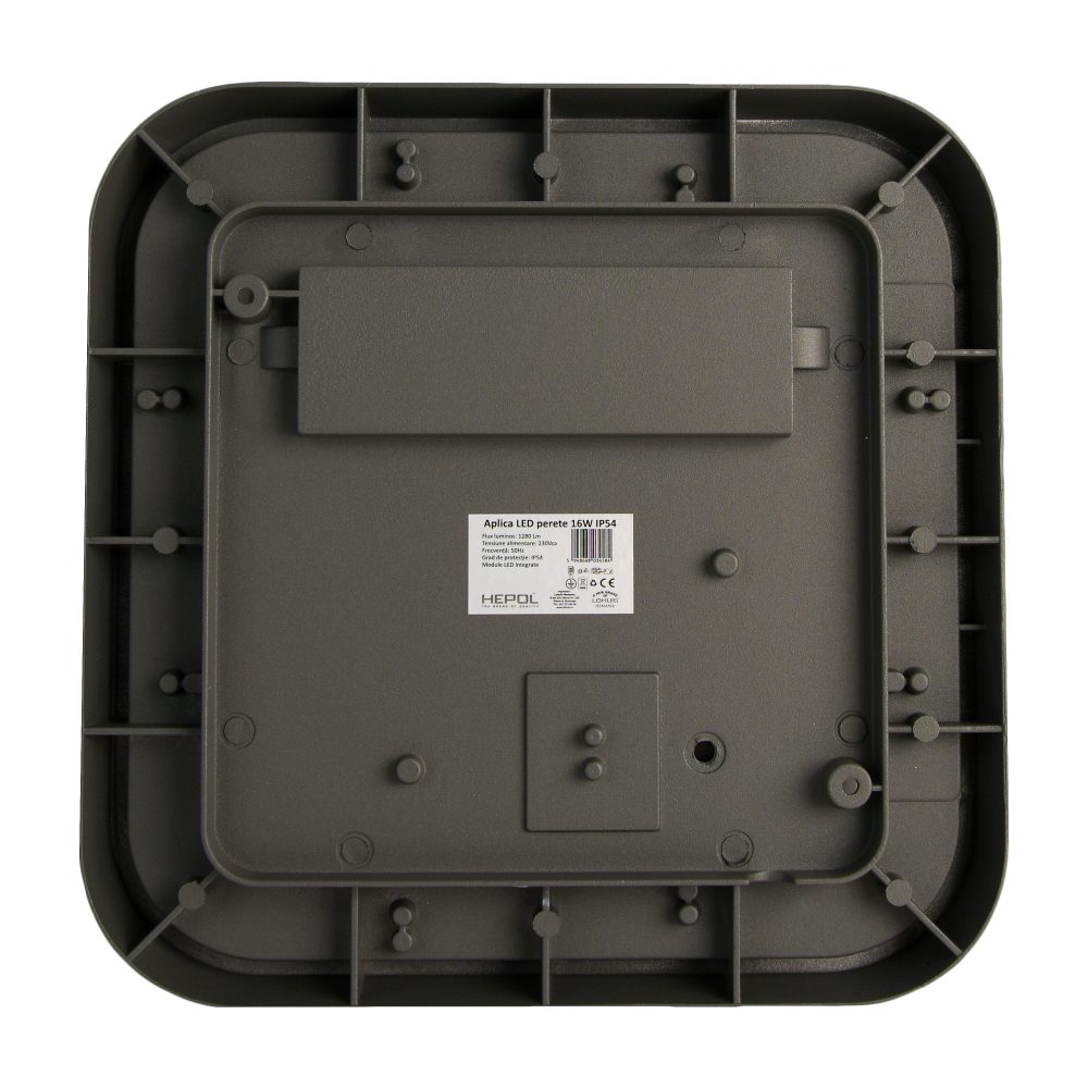 Aplica LED antracit patrata IP54, 16W, 280x280mm, 4000K, HEPOL