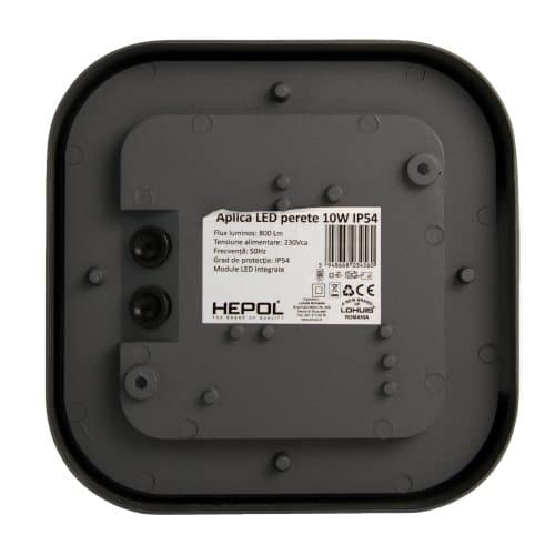 Aplica LED antracit patrata IP54, 10W, 202x202mm, 4000K, HEPOL