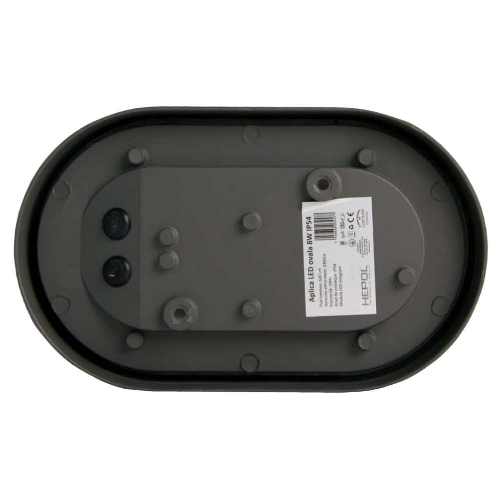 Aplica LED antracit ovala IP54, 8W, 202x123mm, 4000K, HEPOL