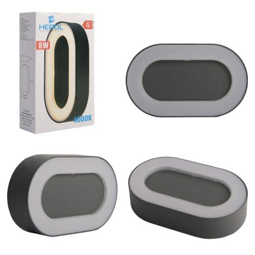 Aplica LED antracit ovala IP54, 8W, 202x123mm, 4000K, HEPOL