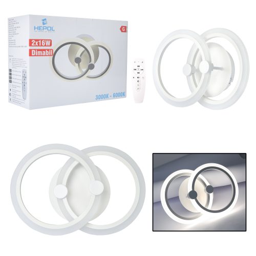 Aplica LED perete 2x16W, rotunda, dimabilă, temperatura culoare ajustabila 3000K-6000K
