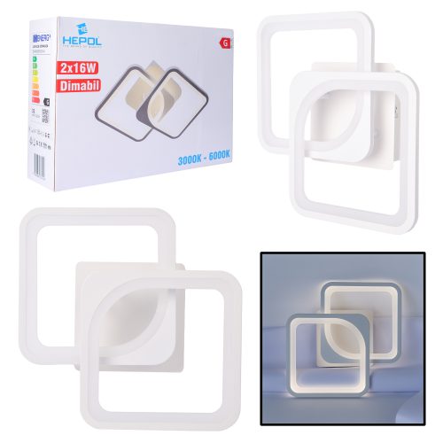 Aplică LED perete 2x16W, pătrată, dimabil, temperatură culoare ajustabilă 3000K-6000K