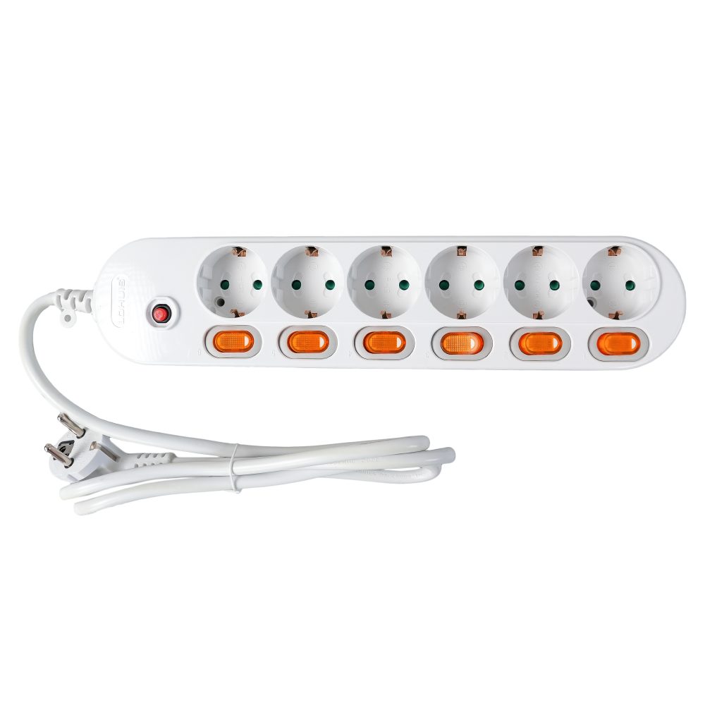 Prelungitor 6 prize, 6 intrerupatoare, 1,5m