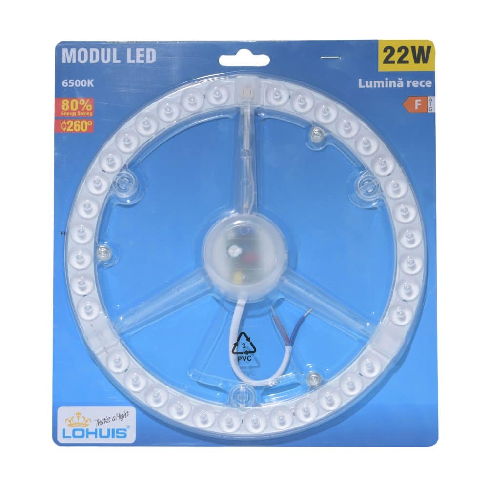 Kit modul LED LOHUIS, rotund, 22W, 2200lm + driver 23 cm, lumină rece 6500K