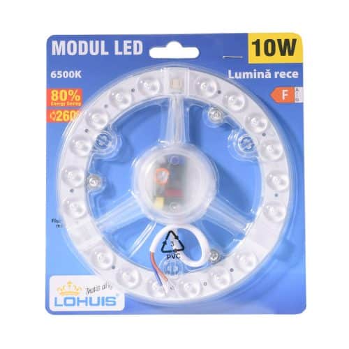 Kit modul LED Lohuis, rotund, 10W, 1000lm + driver 15,3 cm, lumina rece 6500K