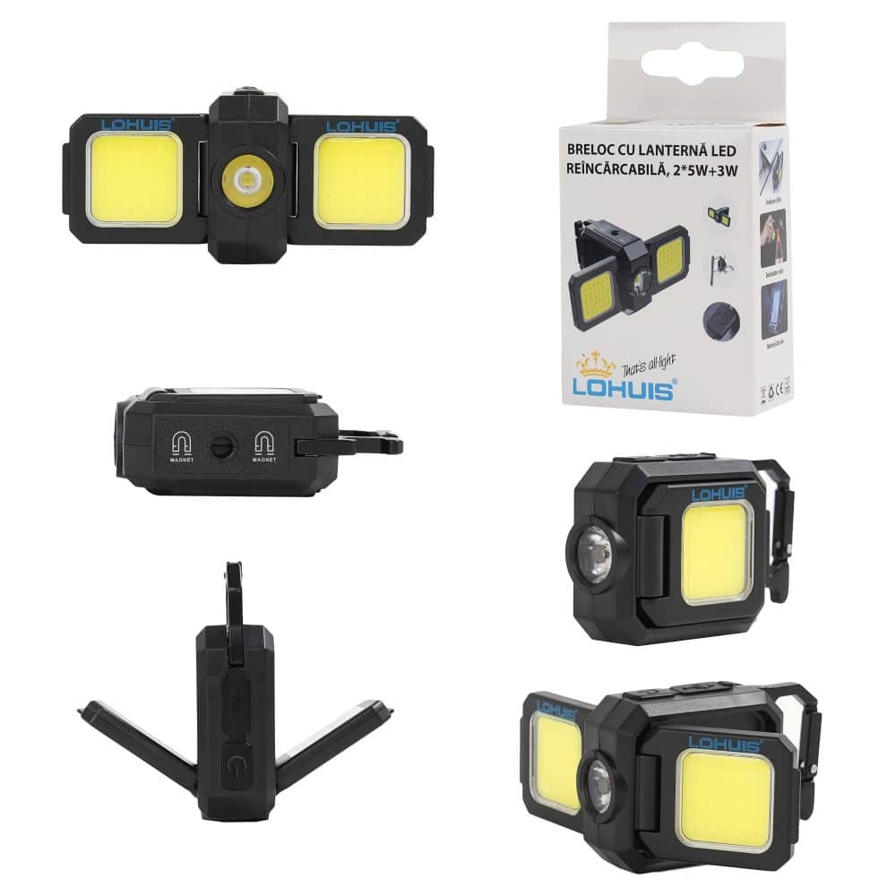 Breloc cu lanterna led reincarcabila 2*5W+3W