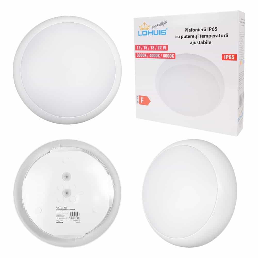Plafoniera IP65 cu putere si temperatura de culoare ajustabile 12/15/18/22W 3000/4000/6000K 100lm/W