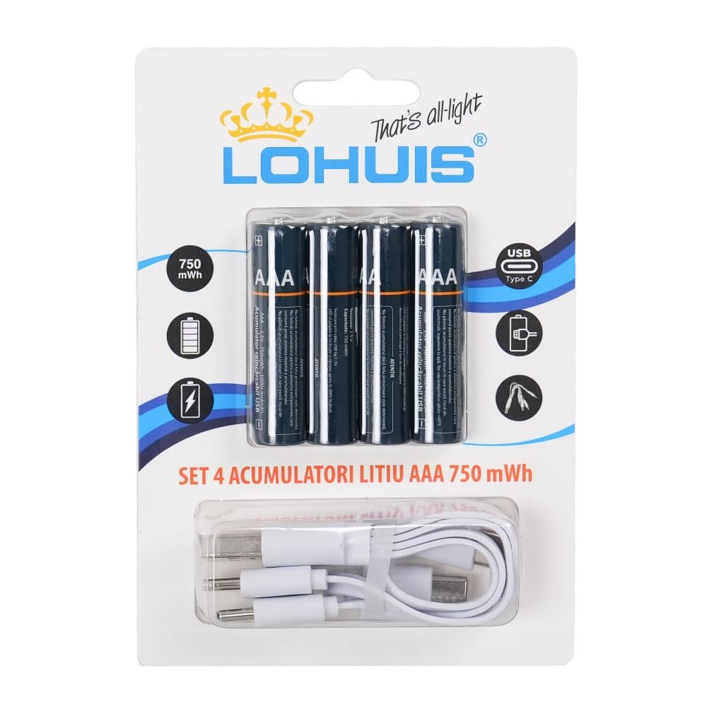 Acumulatori reincarcabili prin cablu USB AAA 1.5V 750mWh 4 buc