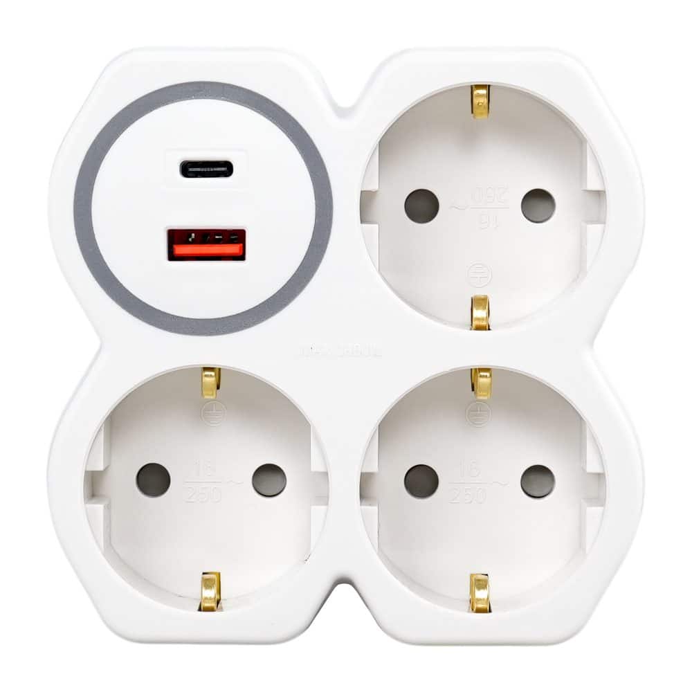 Adaptor 3 prize schuko, 1xUSB-A+1xUSB-C 2.4A A8016 LOHUIS