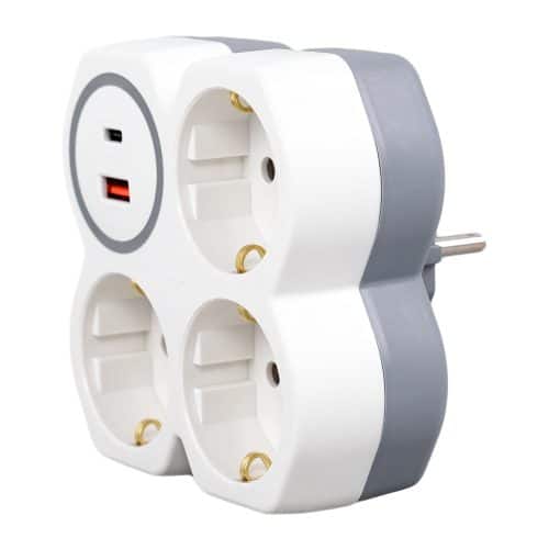 Adaptor 3 prize schuko, 1xUSB-A+1xUSB-C 2.4A A8016 LOHUIS