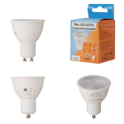 Bec LED cu temperatura de culoare ajustabila GU10 6W -3000K/4000K/6500K
