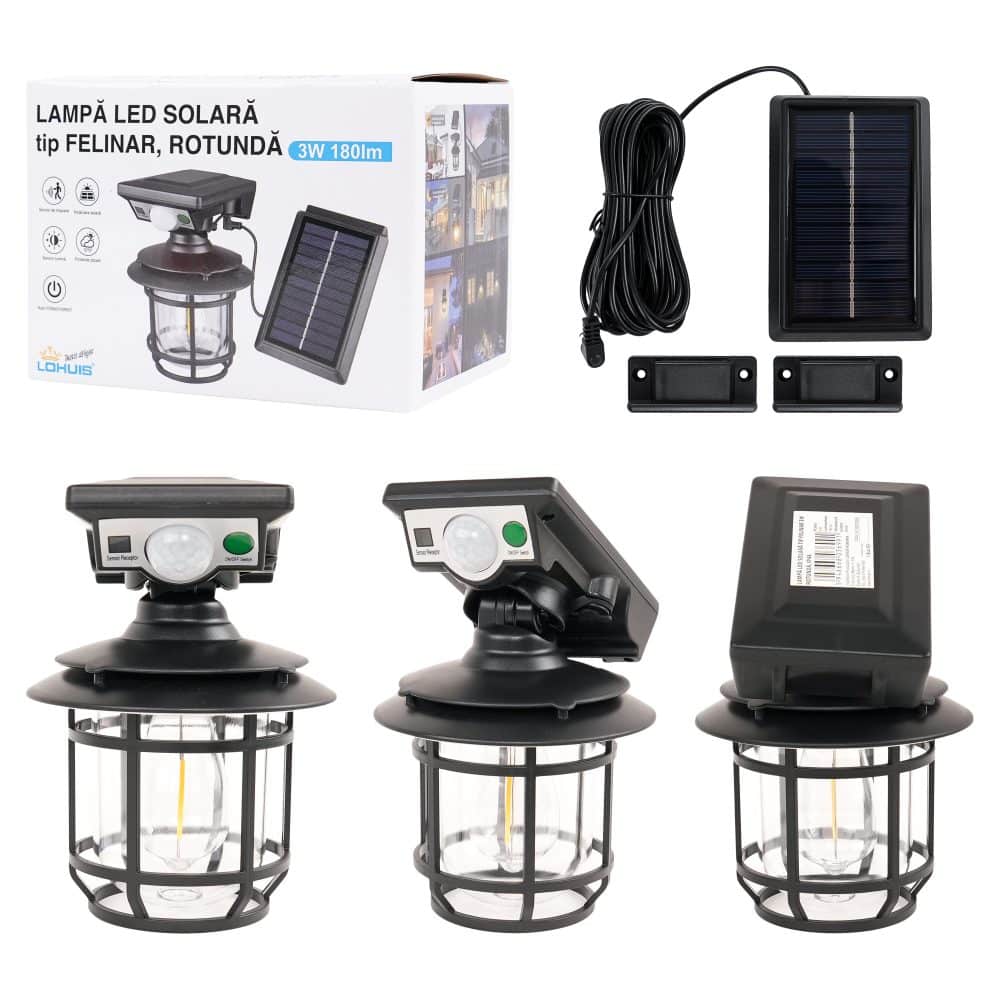 Lampa LED solara tip felinar (rotunda) 3W IP44 5000K