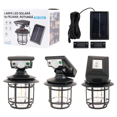 Lampa LED solara tip felinar (rotunda) 3W IP44 5000K