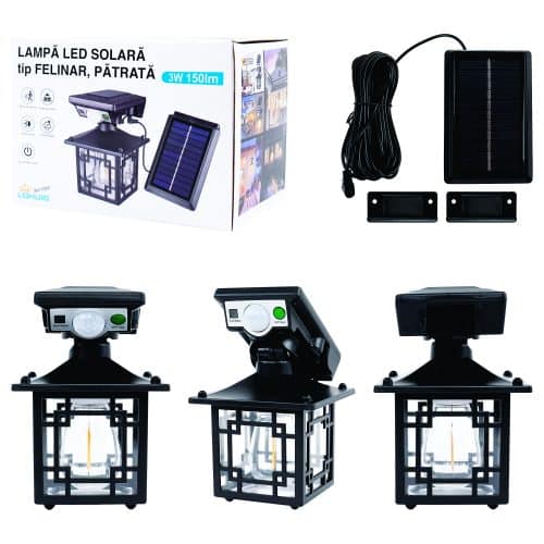 Lampa LED solara tip felinar (patrata) 3W IP44 5000K