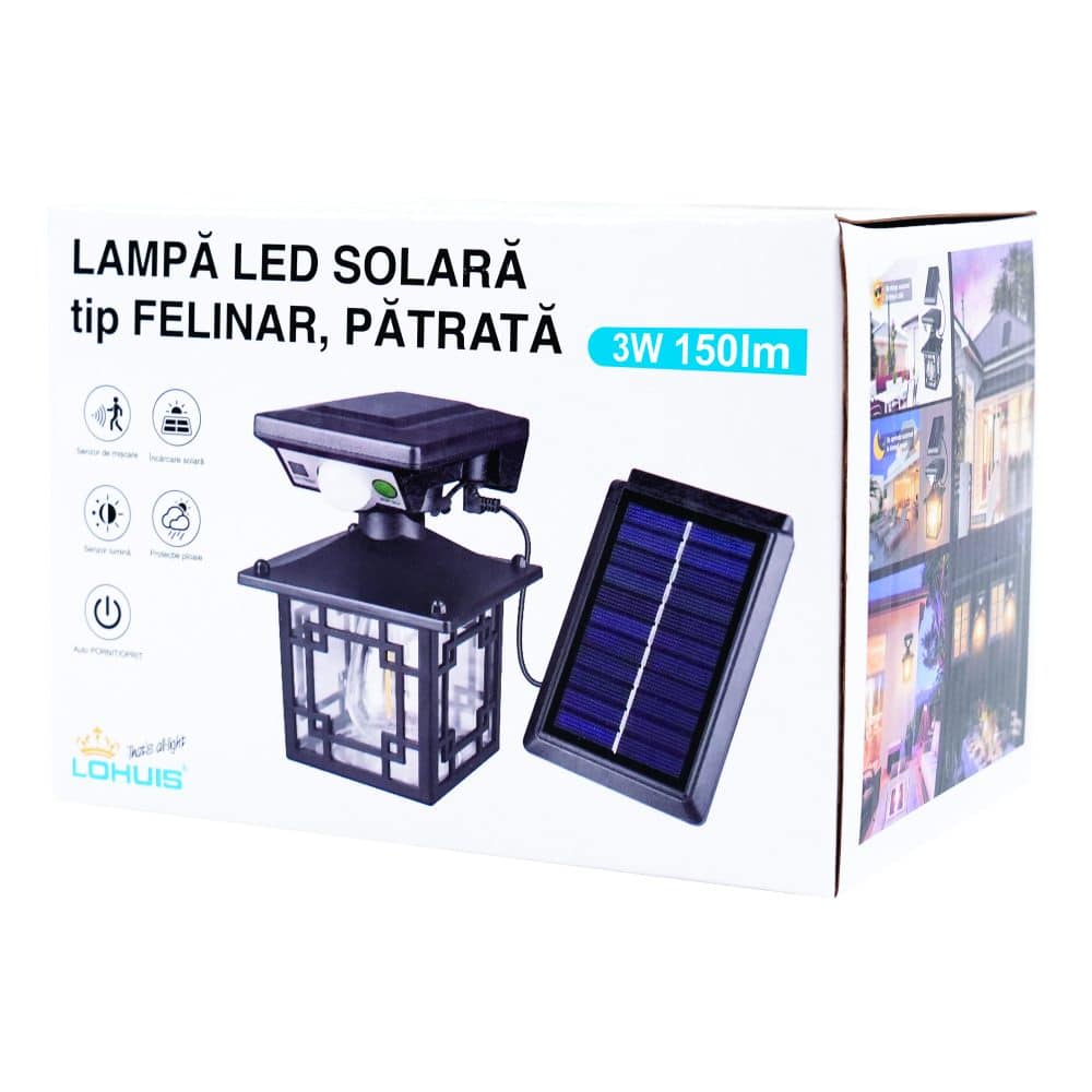 Lampa LED solara tip felinar (patrata) 3W IP44 5000K