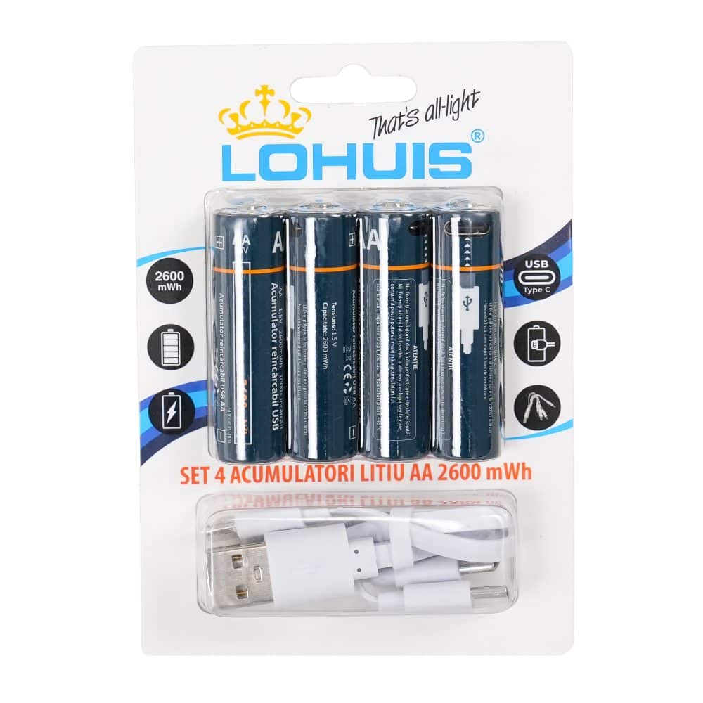Acumulatori reincarcabili prin cablu USB AA 1.5V 2600mWh 4 buc