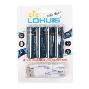 Acumulatori reincarcabili prin cablu USB AA 1.5V 2600mWh 4 buc