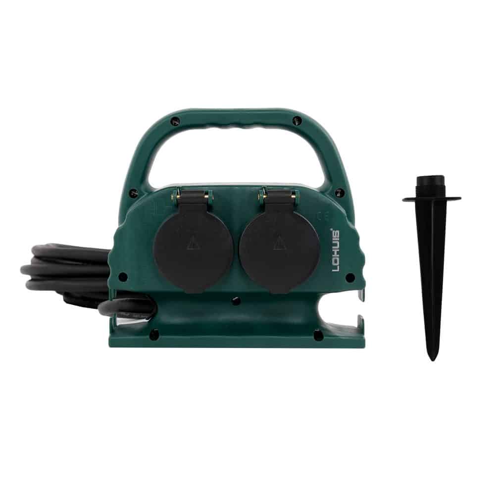 Prelungitor tip tija pentru gradina, 4 prize, IP44, 5m Hepol