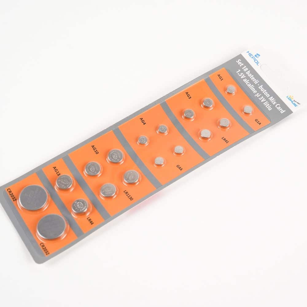 Set 18 baterii (buton MIX CARD) CB01, 1.5V, alcaline si 3V litiu