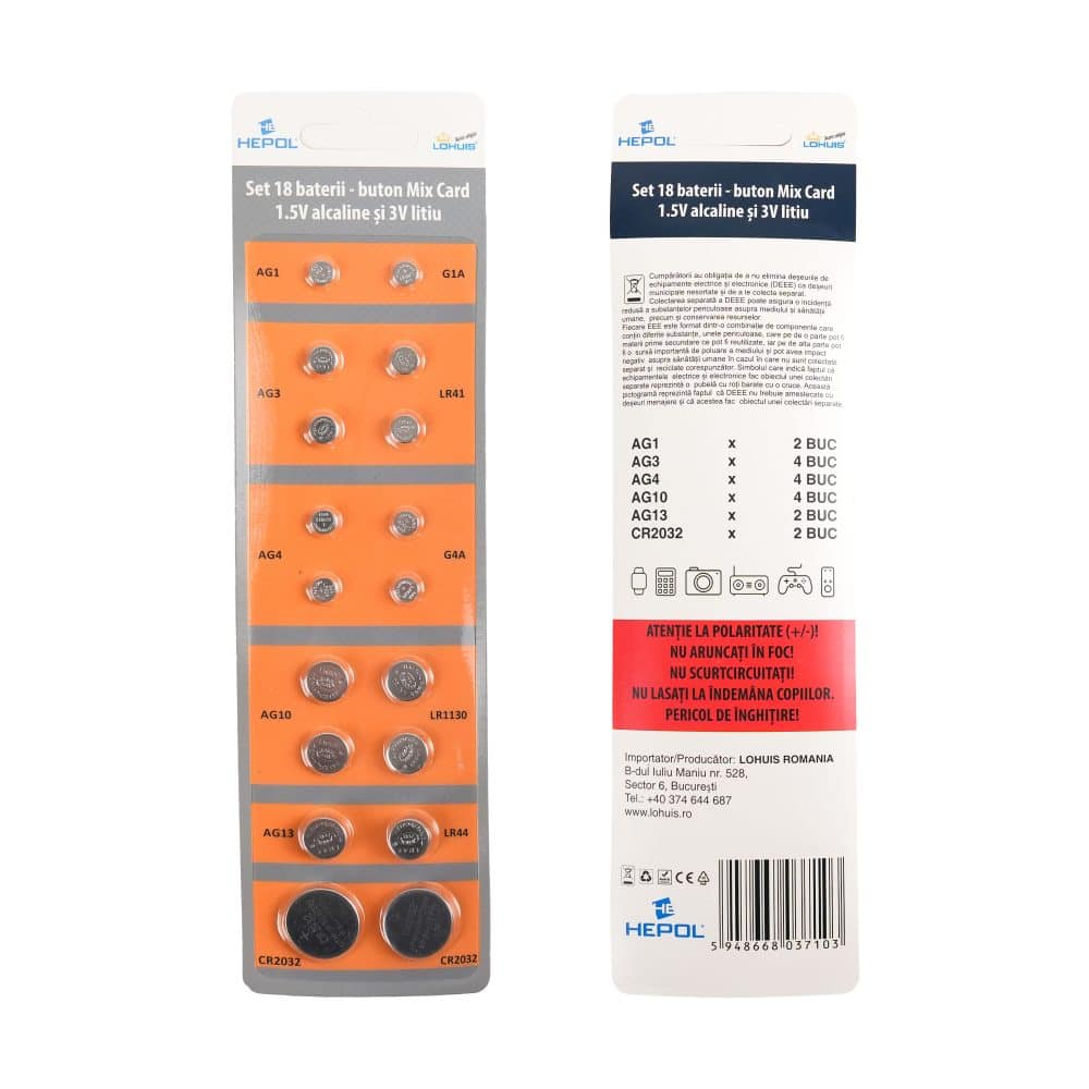 Set 18 baterii (buton MIX CARD) CB01, 1.5V, alcaline si 3V litiu