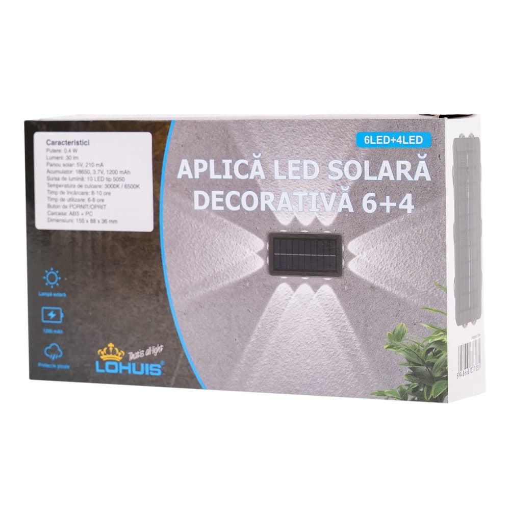 Aplică LED solara DECORATIVA 6+4, 30 lm, IP44, 3000K/6500K - Lohuis