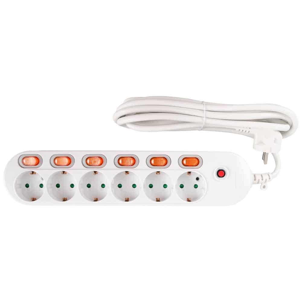 Prelungitor 6 prize, 6 intrerupatoare, 3m