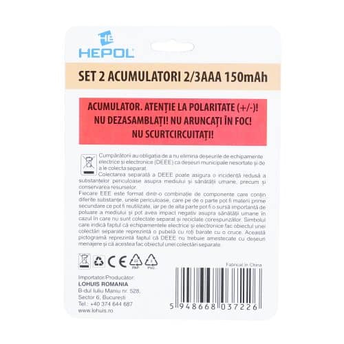 Set 2 acumulatori 2/3AAA150mAh