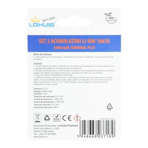 Set 2 acumulatori Li-Ion 2000 mAh, terminal plat