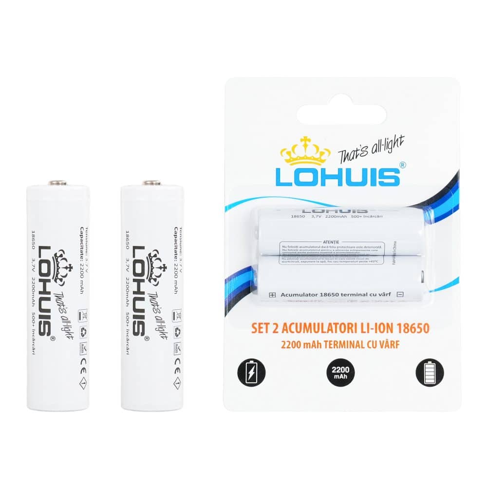 Set 2 acumulatori Li-Ion 2200 mAh, terminal cu varf