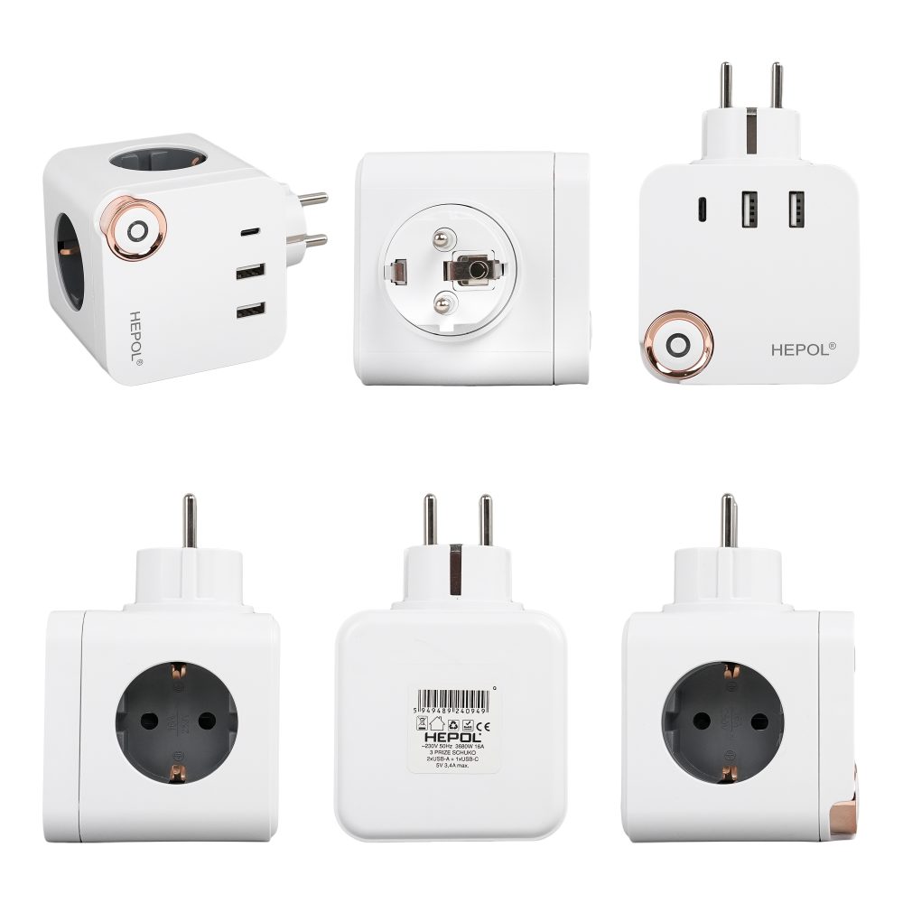 Adaptor CUB E19, 3 prize schuko cu 2xUSB-A + 1xUSB-C